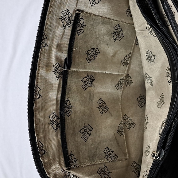 BESSEL Black & Brown Genuine Leather Shoulder Bag – Multi-Pocket, Brass Hardware - Picture 9 of 11